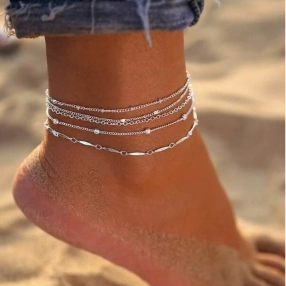 Set of 5 Silver Anklet's